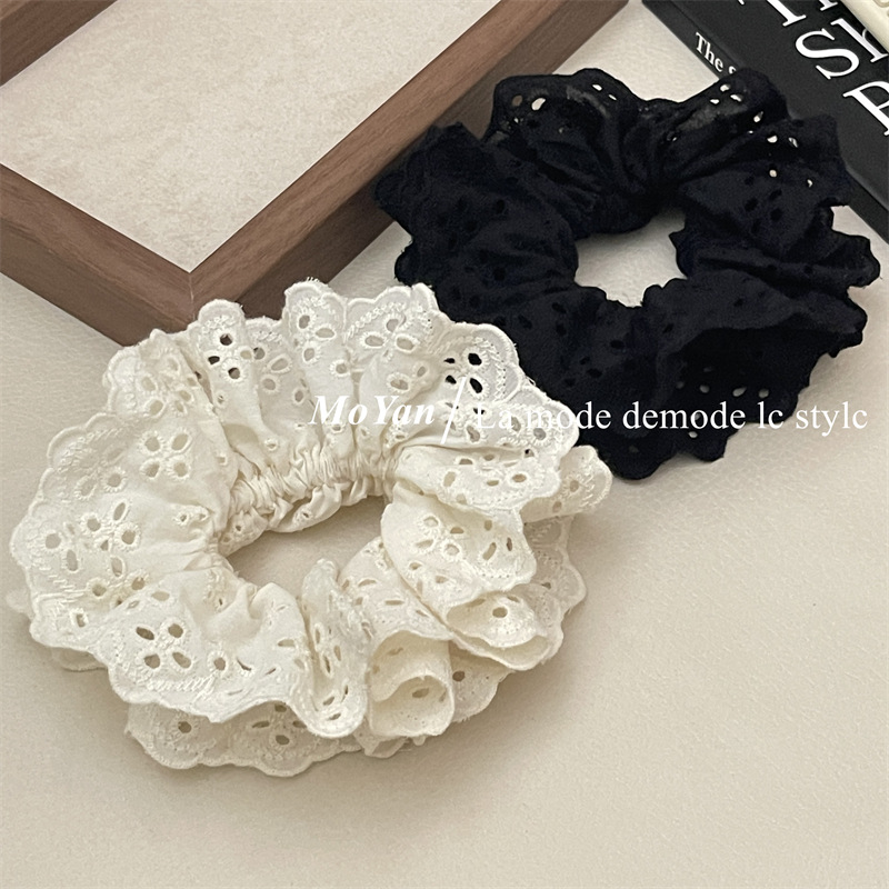 French retro atmosphere lace large intestine hair tie, popular embroidery with hollowed-out patterns and ruffled edges, hair accessory and hair band pic 9
