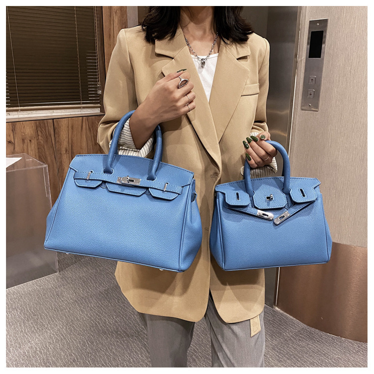 Lychee pattern platinum bag 2021 new style Kelly bag for brides, wedding bags and women, large capacity hand-held bag, shoulder crossbody, soft surface pic 25