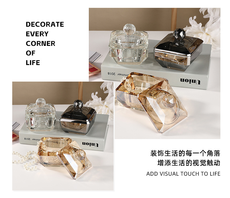 创意带盖水晶首饰盒家用防灰糖果盒玻璃酒店宾馆水晶工艺品刻字详情4