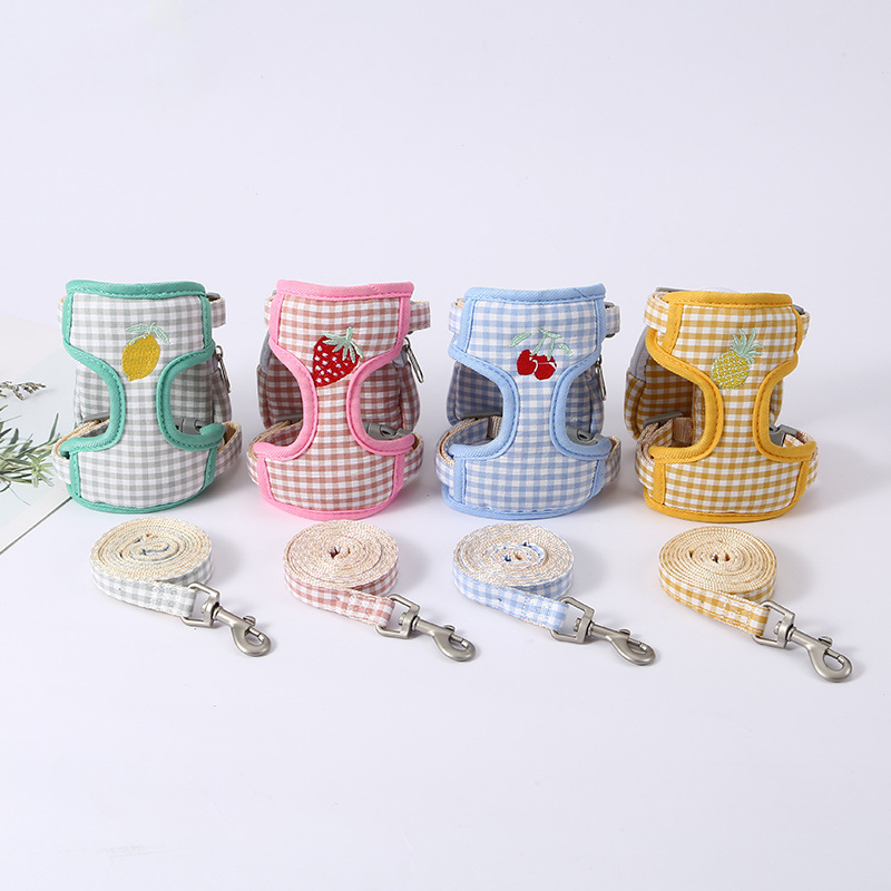 Korean-style fruit chest vest cat pet breathable and cute, customizable outdoor pet walking leash products pic 6