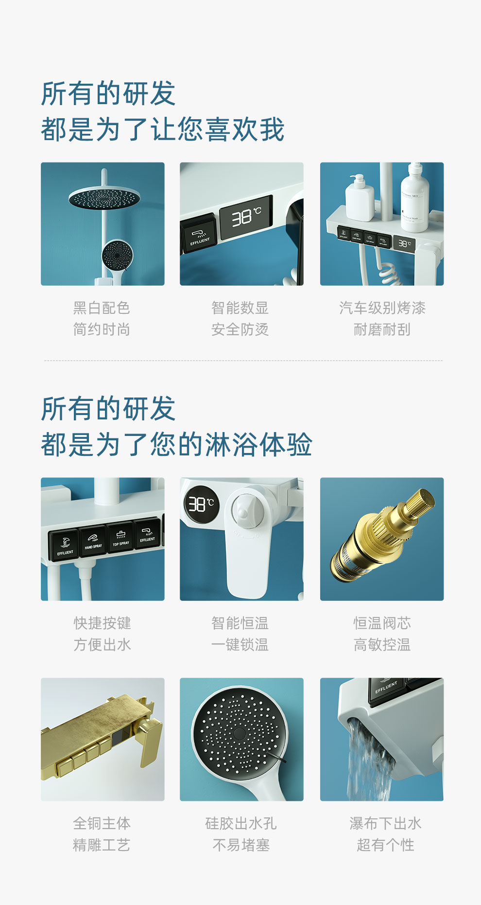 Moonlight White digital display constant-temperature shower head set, bathroom bath pressure-increasing nozzle, bathroom household copper white shower head pic 2