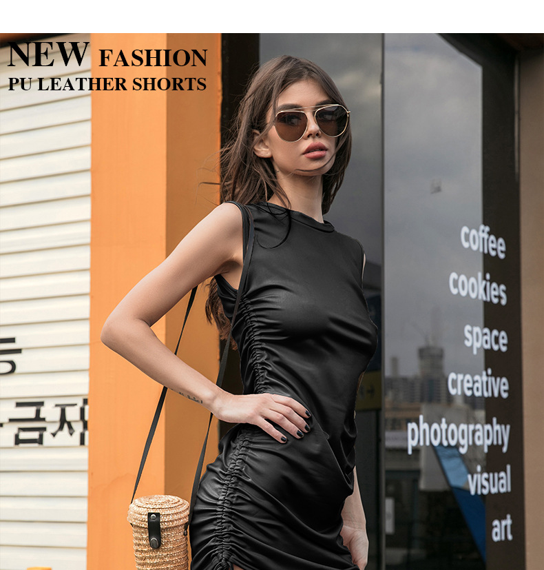 外贸欧美女装爆款紧身皮裙包臀性感辣妹抽绳欧美裙子连衣裙皮女秋详情2