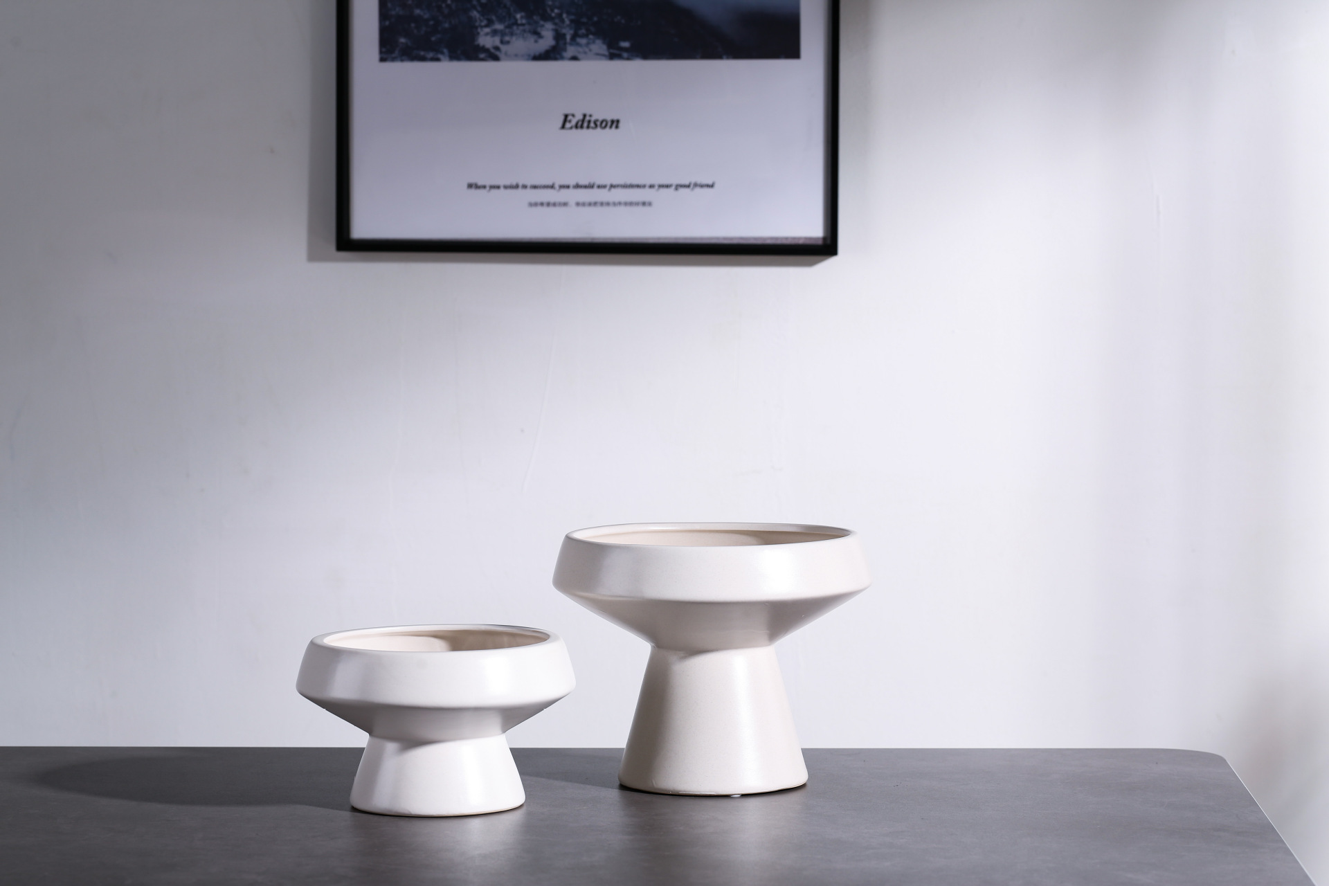 2025 Best-selling modern and simple ceramic flower pot ornaments, model room, living room, dining table, Nordic high-legged fruit plate, flower vase and soft decoration items pic 6