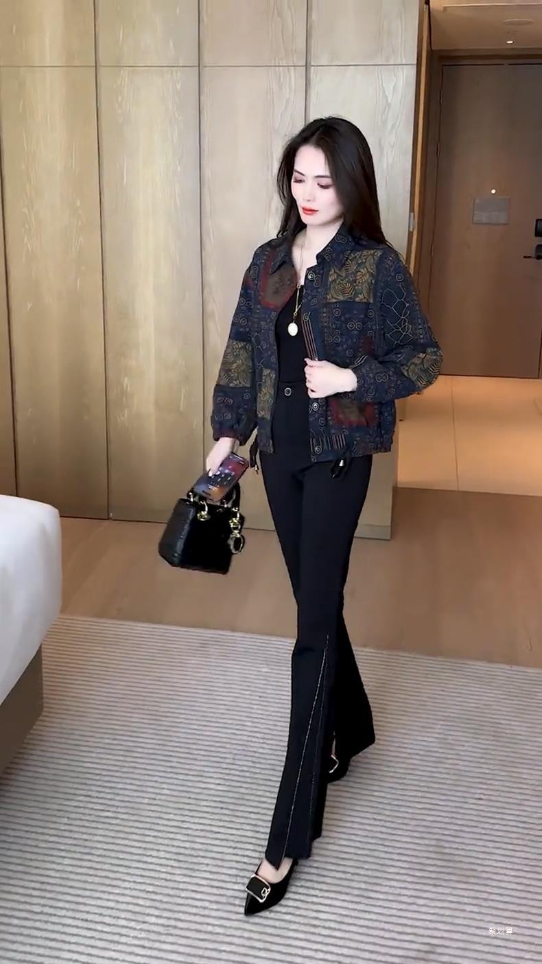 时尚休闲短外套女士春秋新款百搭长袖衬衫宽松时髦中老年开衫上衣详情6