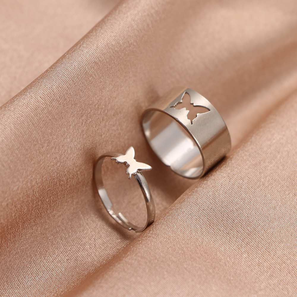 European and American cross-border butterfly heart rings, creative hollowed-out InS-style rings, personalized punk-style couple rings and couple rings pic 7