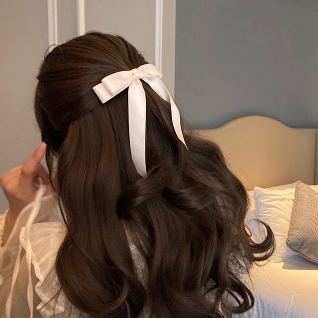 Solid-color satin bow hair clip, new popular back head spring clip, girlish top clip, ribbon hair clip headwear pic 4