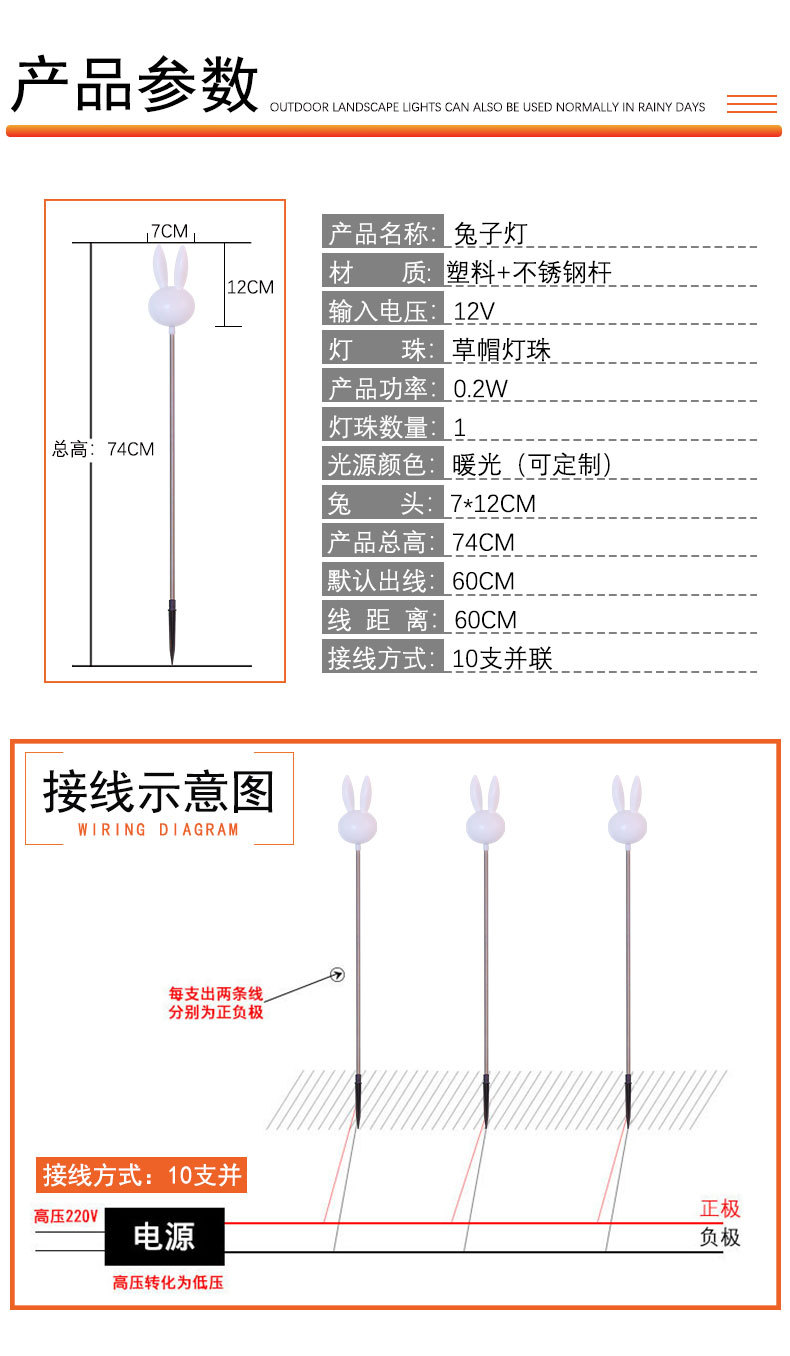 Rabbit animal-shaped reed lamp, outdoor landscape lamp, cute little white rabbit shaped lamp, beautiful Chen rabbit ear insert lamp pic 5