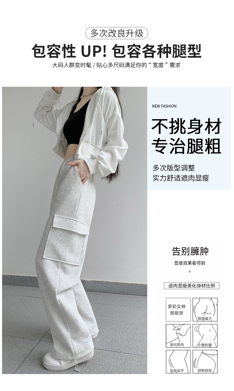 工装运动裤女2023秋冬新款牛奶丝高腰宽松显瘦直筒休闲窄版阔腿裤详情11