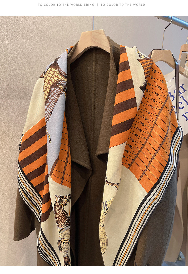 Cape, horse, wool and silk scarf for women, a light luxury silk and wool warm large square shawl for outerwear in autumn and winter pic 12