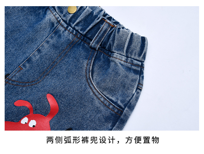 童裤批发外贸女童春季新款卡通牛仔裤韩版宽松中大童印花直筒长裤详情25