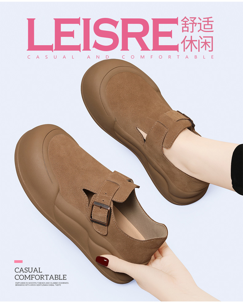 真皮厚底勃肯鞋女2024秋季新款英伦风复古大头磨砂休闲百搭女鞋详情3