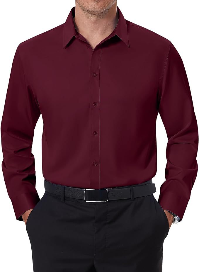 亚马逊爆款四面弹力男士衬衫商务休闲正装系扣免烫纯色衬衫男长袖详情25