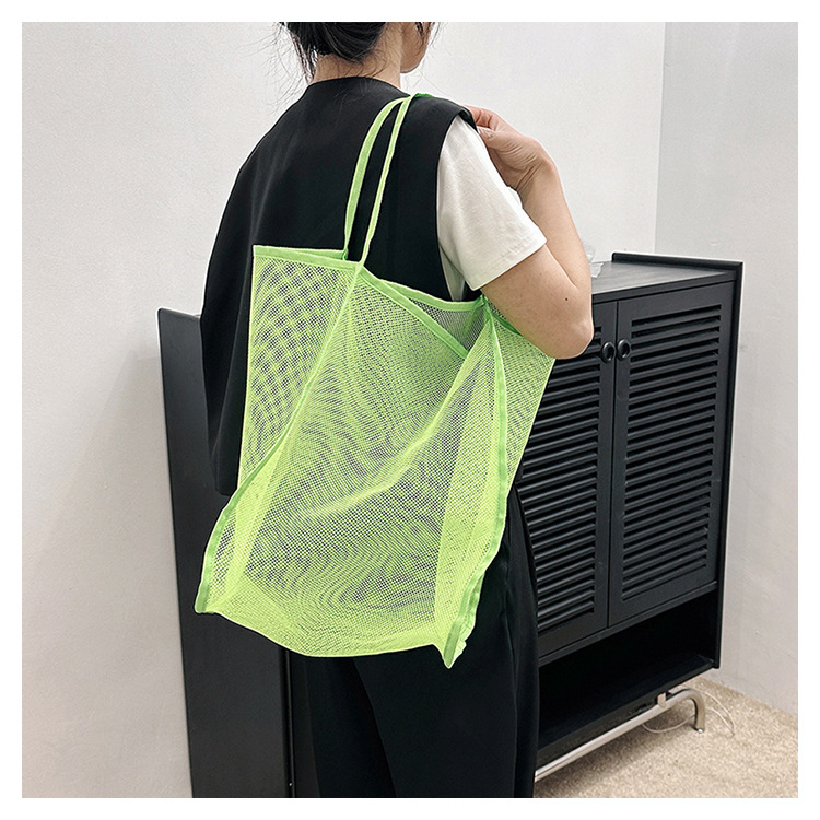 2024夏季新款购物袋纱网透明时尚单肩网纱沙滩包大容量网眼托特包详情58