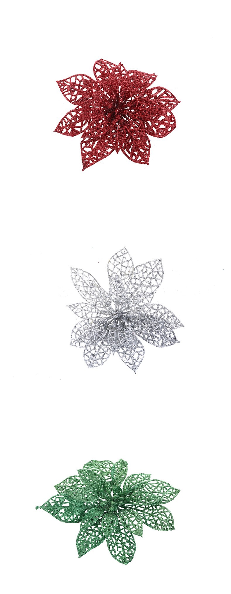 Christmas flower simulation plastic flower Christmas tree wreath decoration products in multiple colors to choose from, Christmas hollowed-out gold powder flower accessories pic 5