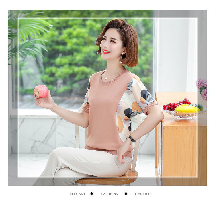 新款含棉妈妈夏装短袖T恤小衫中年女士t恤衫中老年女装宽松上衣女详情20