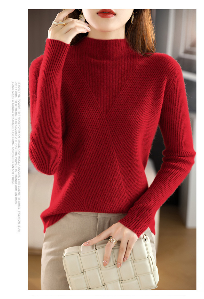 Autumn and winter stand-up collar wool core-spun yarn sweater for women, semi-high collar solid color slim fit, paired with a base layer for women 2022 new style pic 40