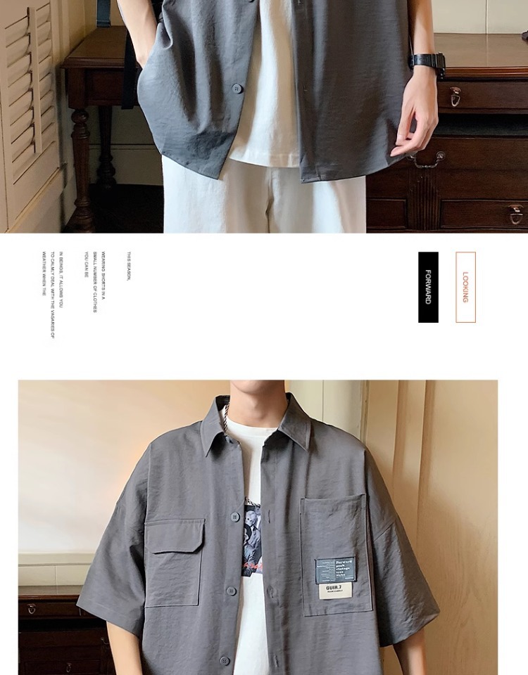 帅气工装美式衬衫男士2024新款潮牌夏季休闲短袖男生夏天宽松衬衣详情14