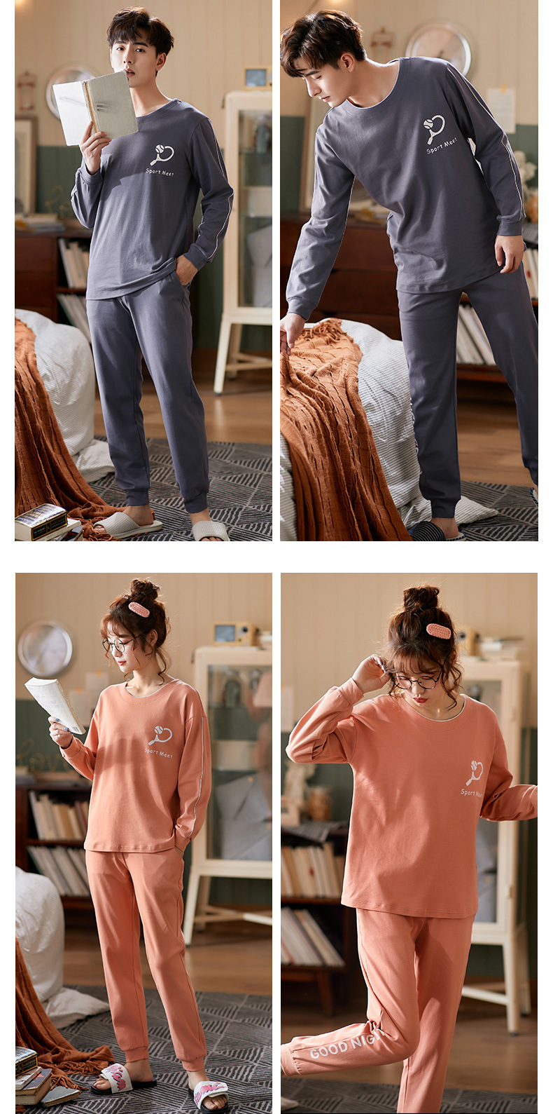 品牌情侣睡衣女长袖纯棉冬季新款韩版男士大码秋冬全棉家居服套装详情75