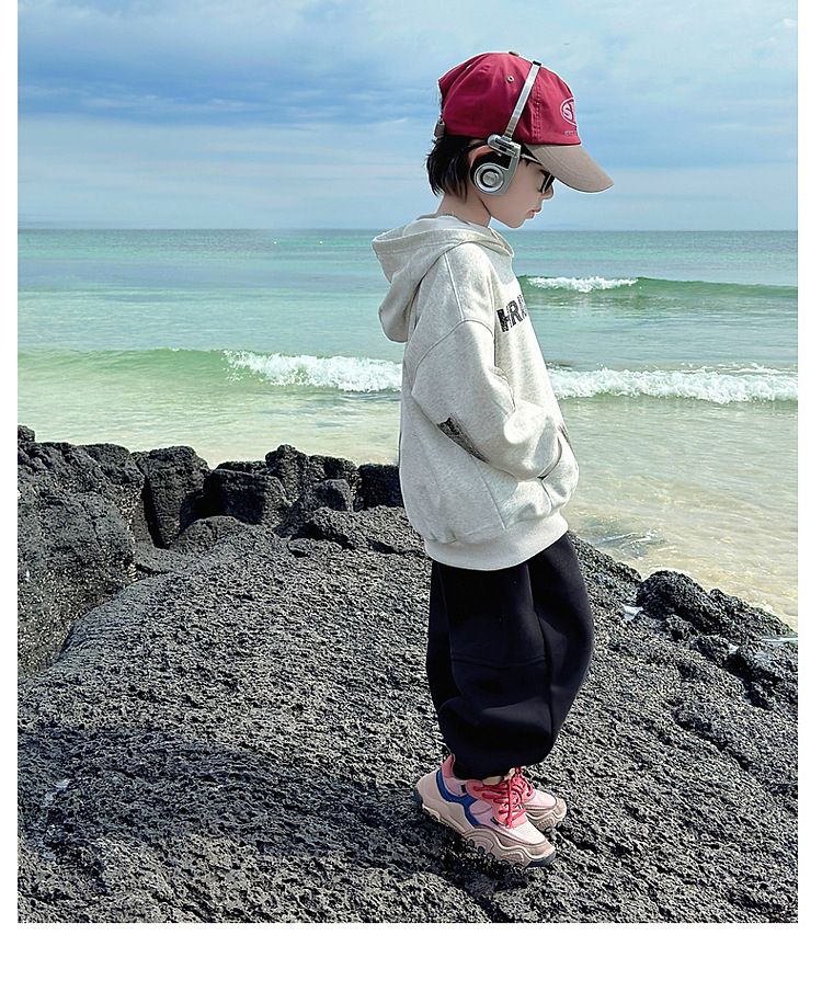 童话记忆2024秋季新款童装儿童韩版百搭手绘字母卫衣男童连帽衫潮详情18