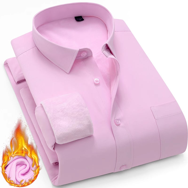 Brand fleece long-sleeved shirts for men, warm and thick for autumn and winter, middle-aged white inch shirts, professional formal work shirts pic 33