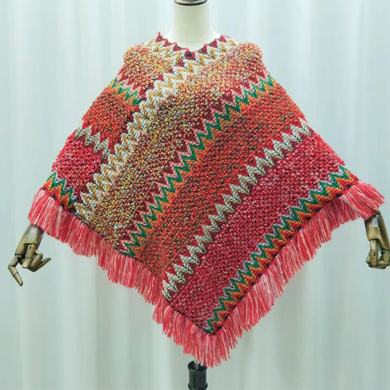 民族风披肩新款外搭女新疆西藏云南旅游穿搭针织流苏披风斗篷外套详情1