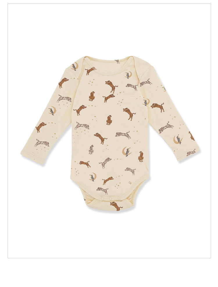 Pure cotton baby crawling clothes for boys and girls, spring and autumn printed side-opening long-sleeved one-piece triangular pouch for newborns pic 21
