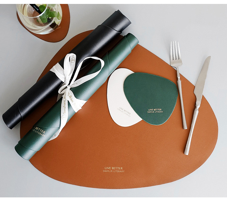European-style leather placemats, InS-style waterproof, oil-proof and heat-insulating table MATS, triangular steak pu placemats, bowl and cup MATS pic 2