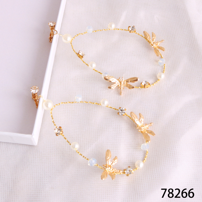 New bride headwear from Japan and South Korea, super fairy earrings, dragonfly oval ear clips, princess wedding accessories, pearl earrings pic 11