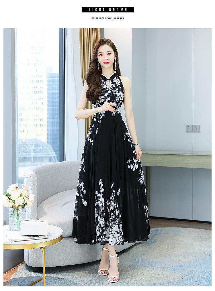 改良旗袍连衣裙女2022夏季新款时尚洋气削肩年轻款中国风水墨印花详情25