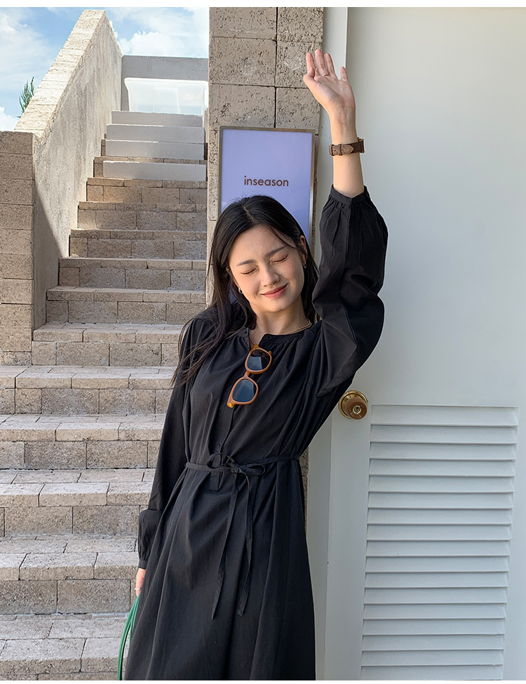 .2021秋季新款v领连衣裙小个子韩系高腰长袖气质百褶长裙子女8105详情23