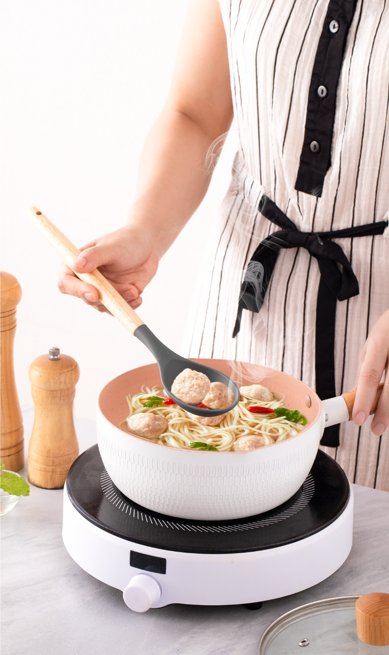 Non-stick cooking pan storage bucket, wooden handle, silicone kitchenware 12-piece set, silicone kitchenware 11-piece set pic 13