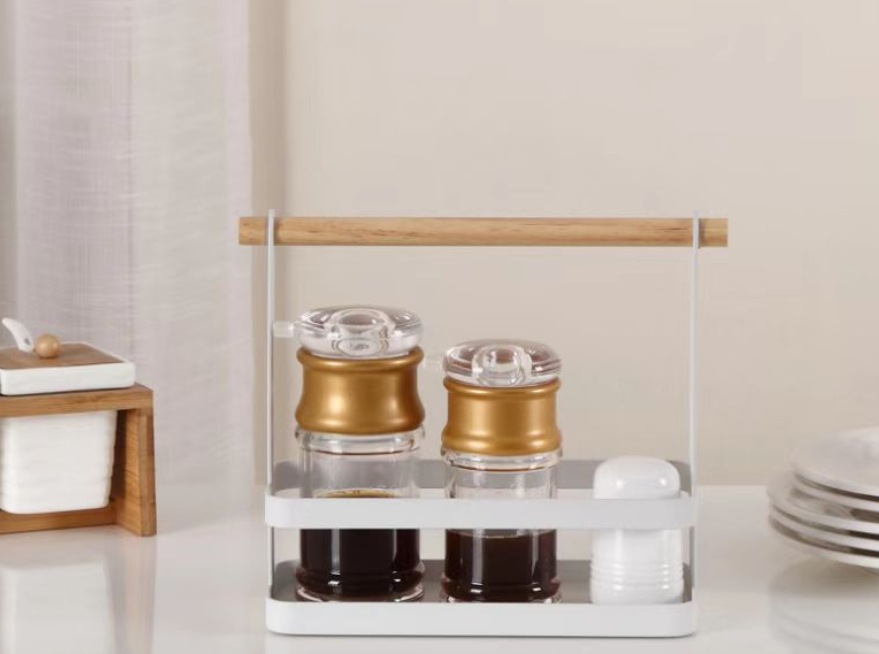 Japanese-style ironwork storage rack for seasonings, Japanese-style simple kitchen countertop seasoning rack for organization and storage pic 1