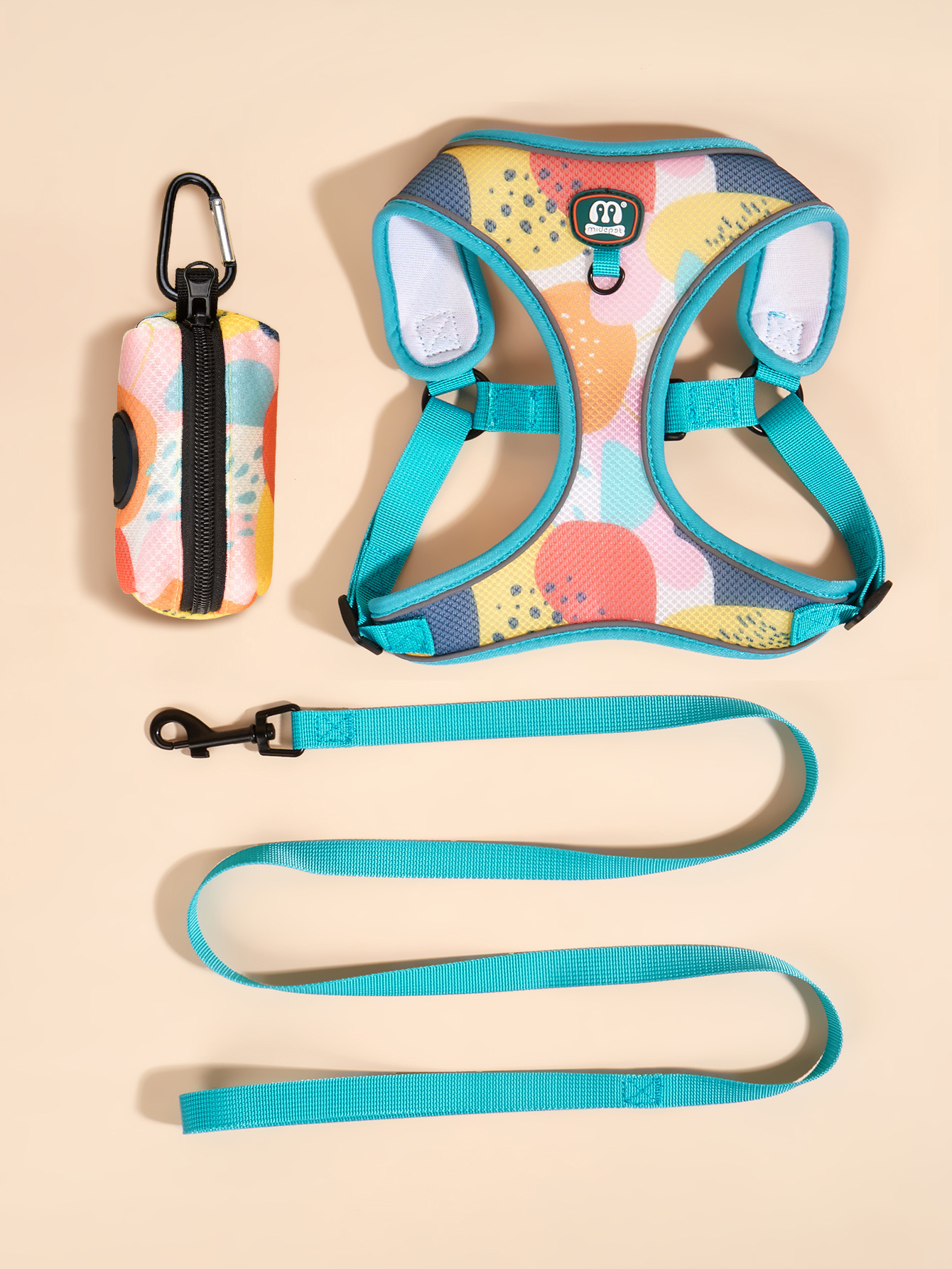 Factory wholesale in stock. Summer hot sale: Three-piece set of cute cat and dog pet chest and back straps, dog walking leashes, garbage bags pic 6