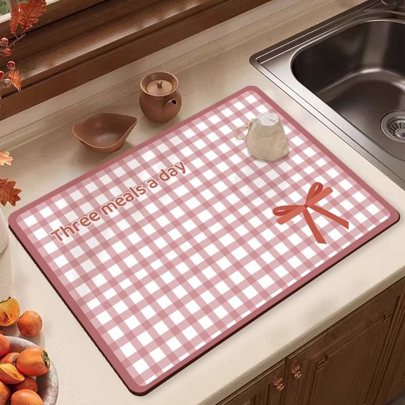 硅藻泥厨房沥水垫清新格子吧台吸水吸油防滑垫桌面速干耐高温餐垫详情19
