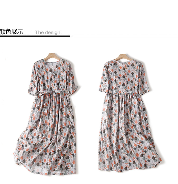 复古森系棉麻小碎花连衣裙女夏季宽松大码显瘦V领高腰大摆长裙子详情3