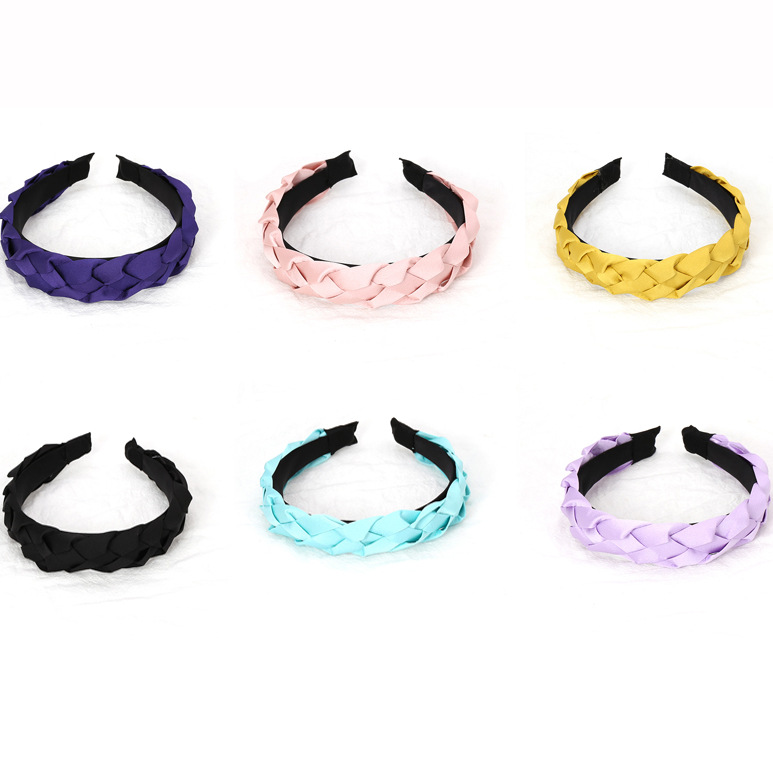 欧美纯色手工编织麻花头箍 亚马逊潮流单色辫子头扣 洗脸压发发饰详情10