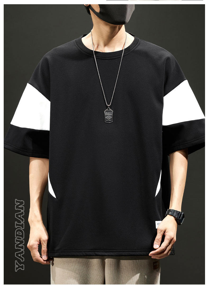 夏季新爆款港风拼色短袖大童青少年T恤学生打底气质简单潮牌小众详情18