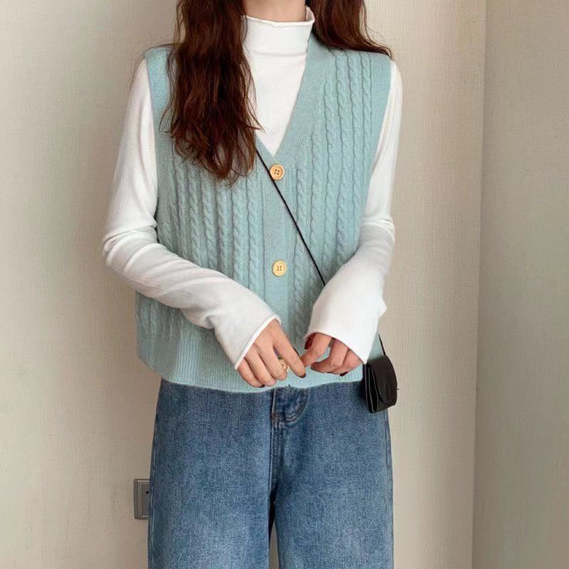 2022春装新款韩版女士外穿坎肩针织开衫毛衣背心小马甲网红马夹女详情4