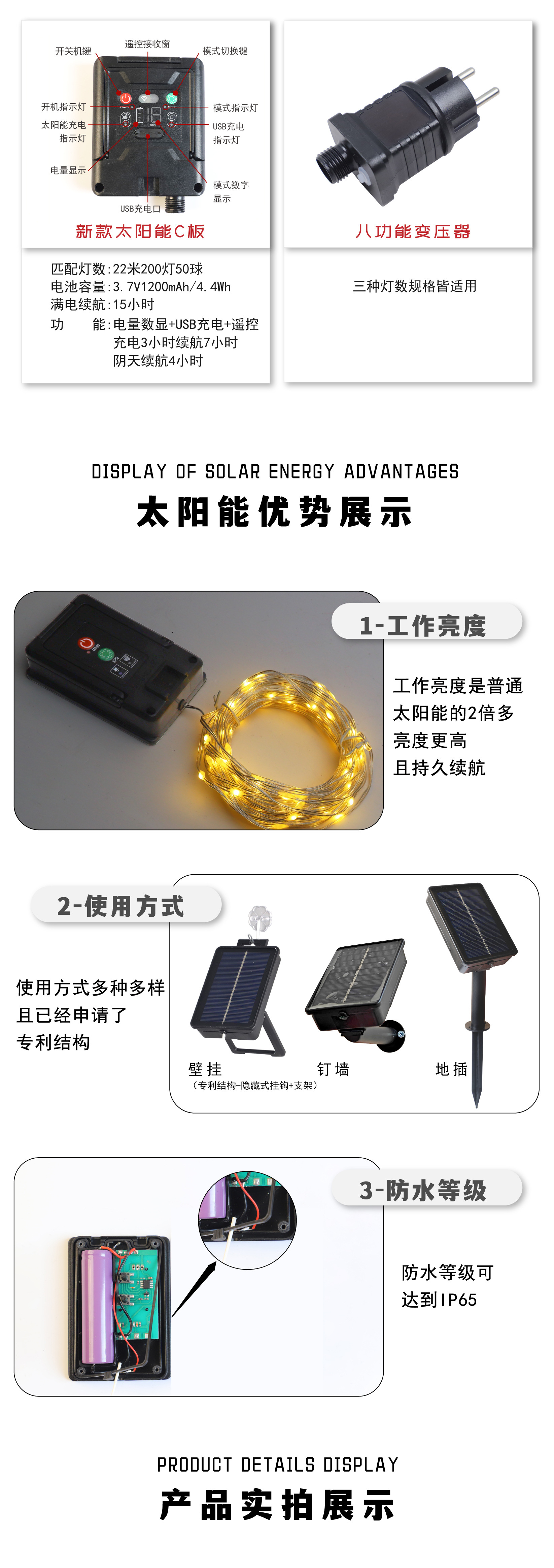 Cross-border new G30 pineapple ball bulb string solar remote control waterproof camping decoration outdoor waterproof decorative light pic 4