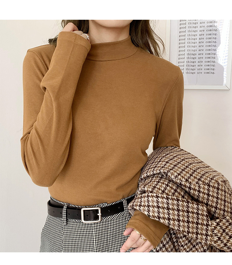 A German velvet semi-high-neck white base layer for women, paired with a stylish, thickened, brushed, and form-fitting mid-neck base layer for autumn and winter pic 47