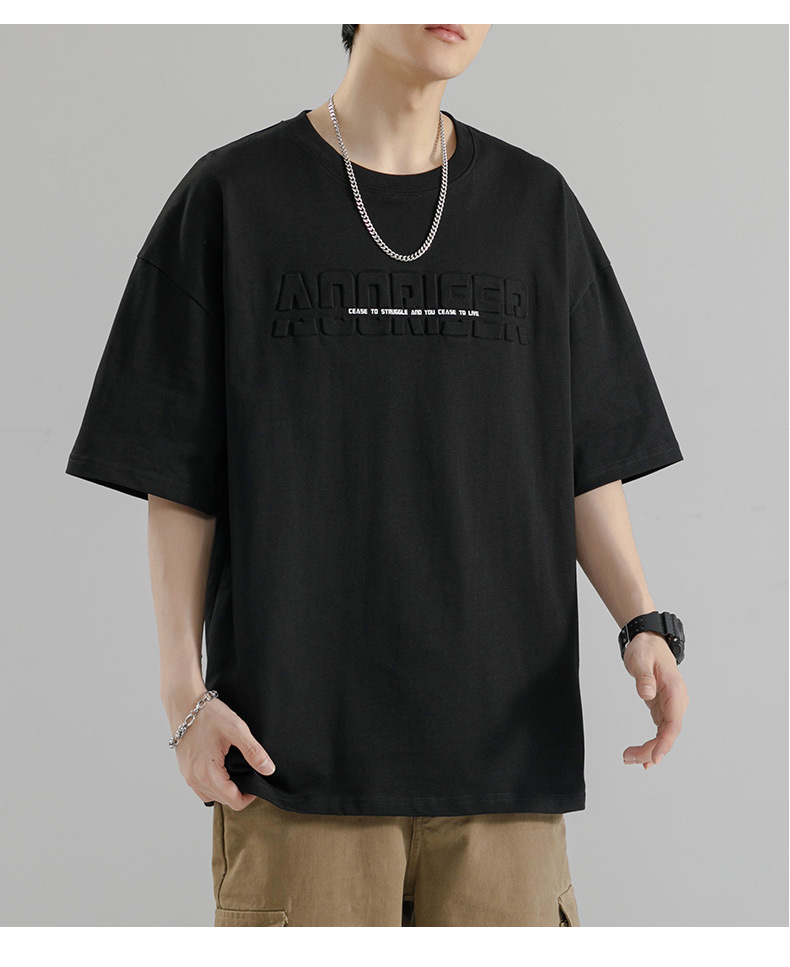 【 Pure Cotton 】 Steel stamp letter short-sleeved T-shirt for men, round neck, loose, casual and versatile, trendy 2024 Summer new short T-shirt pic 14