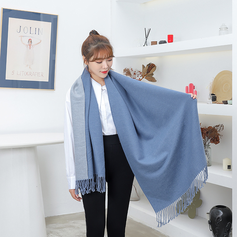 Double-sided scarf for women in autumn and winter 2023, thickened and warm shawl, cashmere scarf for men in winter, wool scarf pic 2