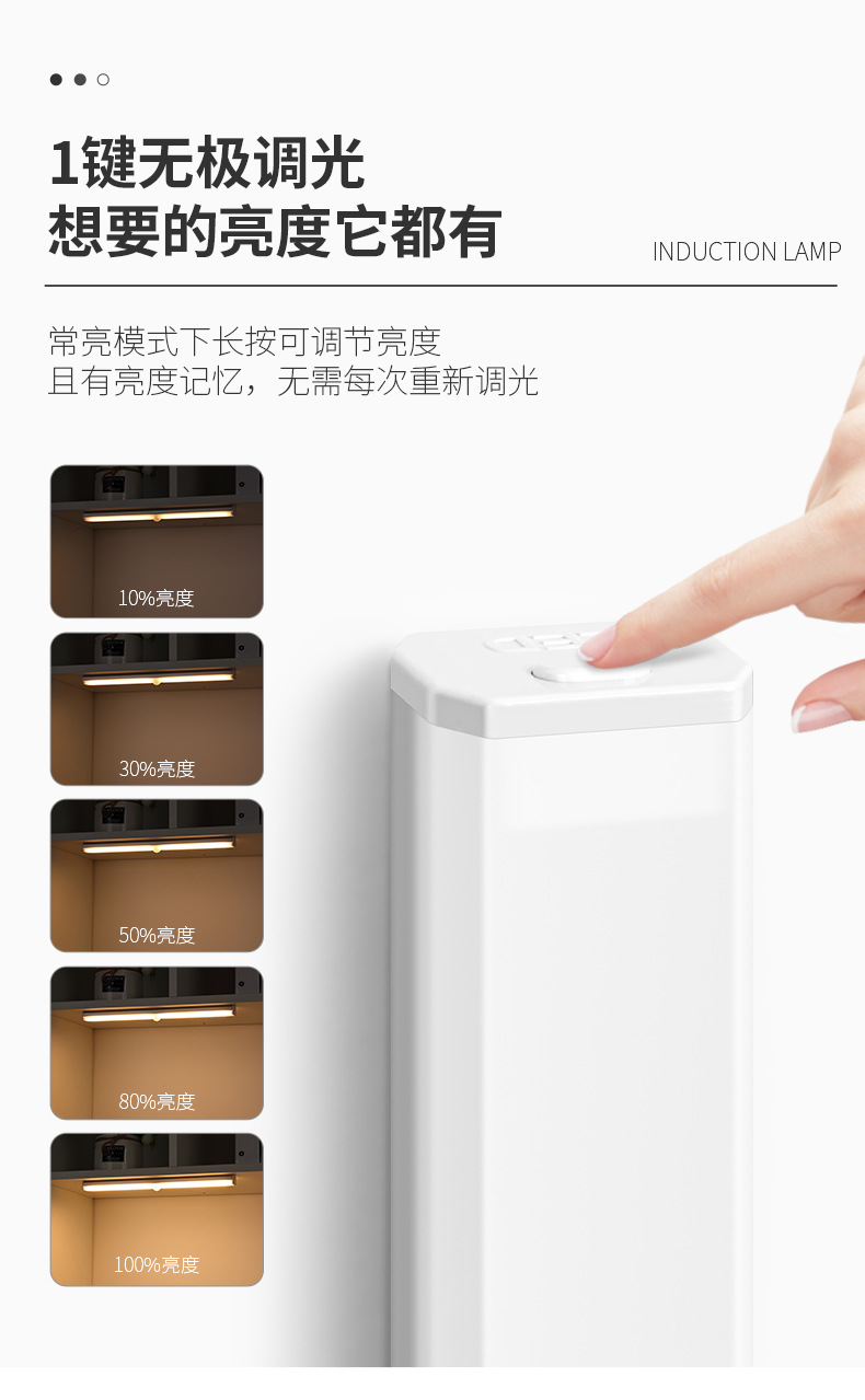 led智能人体感应灯无线磁吸小夜灯长条充电厨房橱柜衣柜灯条灯带详情14