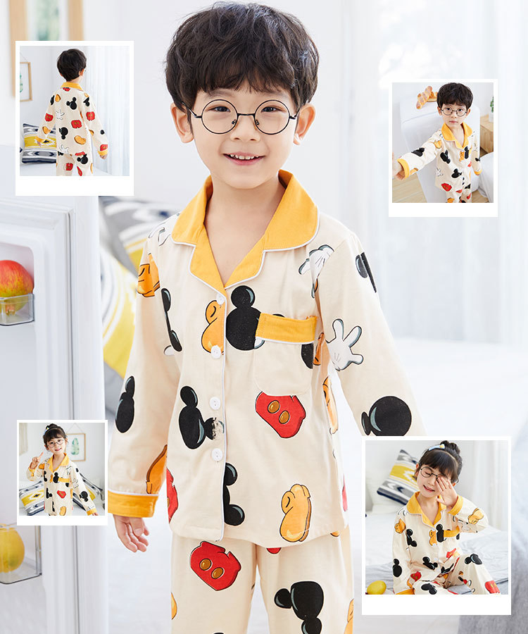 儿童睡衣女孩针织棉春秋冬开衫翻领长袖外贸男工厂宝宝家居服套装详情57