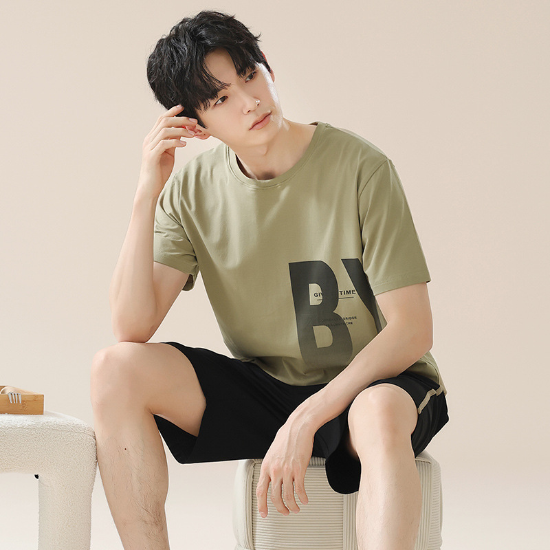 【凉感】拉架棉睡衣男士夏季短袖短裤家居服男款薄款纯棉套装详情2