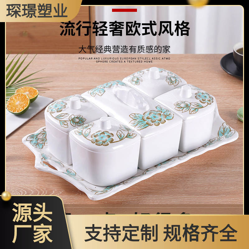 带座旋转蒙古包糖果盒仿瓷糖果盒家用零食干果盒密胺水果盘碗彩盒详情3
