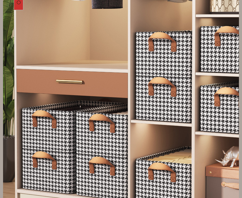 Thousand-bird Grid bedroom clothing storage box with lid, foldable wardrobe storage box, clothes and pants storage basket for home use pic 2