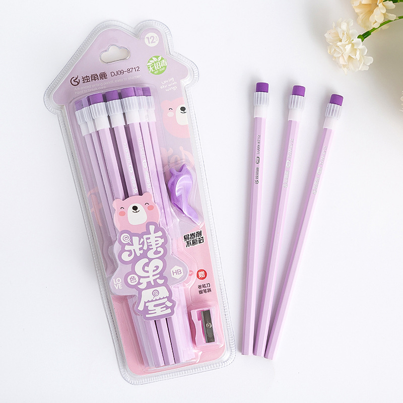 厂家自产自销小松树铅笔独角鹿系列12支大皮头糖果屋HB铅笔书写详情3