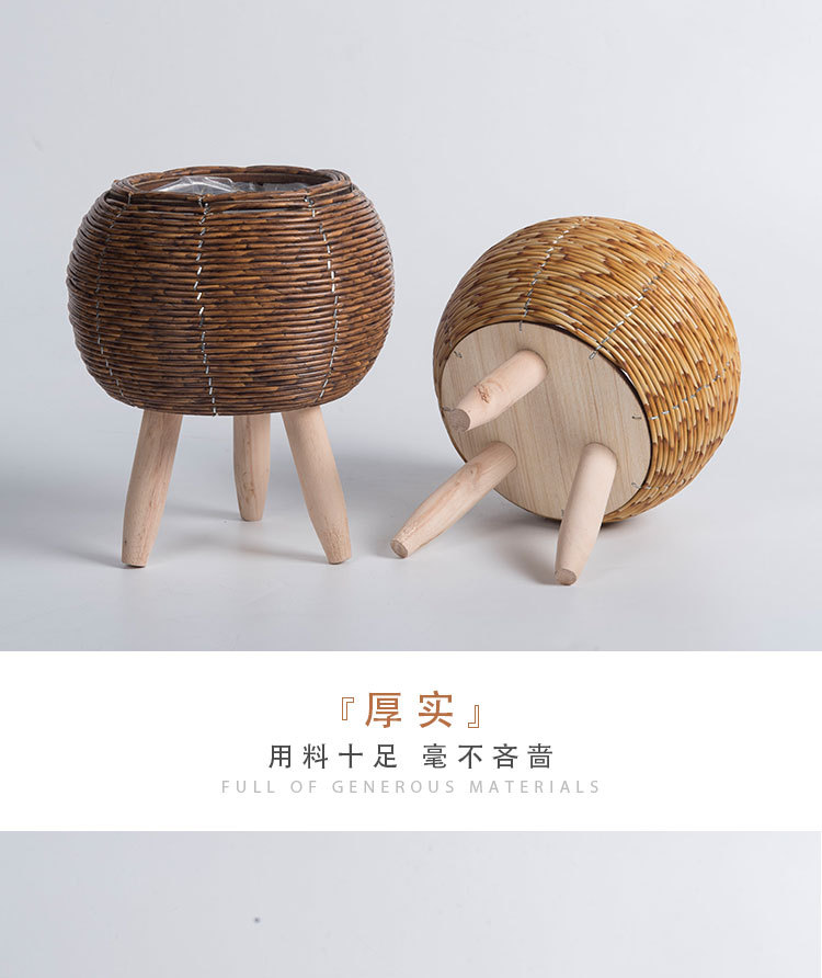 爆款藤编花架三角支架花盆桌面创意多肉收纳容器植物架草编盆批发详情11