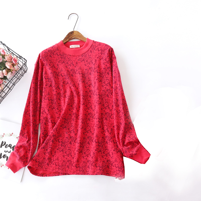 单件中老年女士秋衣纯棉上衣加肥加大码半中高领老人线衣200斤薄详情6